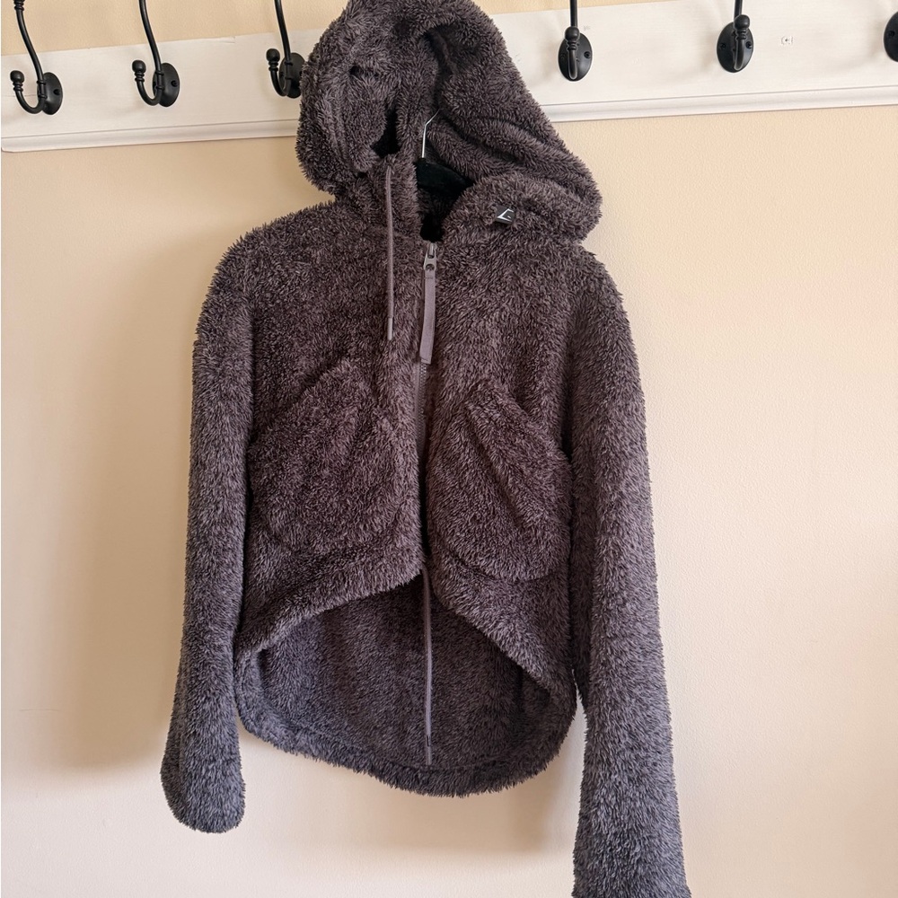 Gymshark Cozy Sherpa Hoodie Jacket - Dark Charcoal - Small